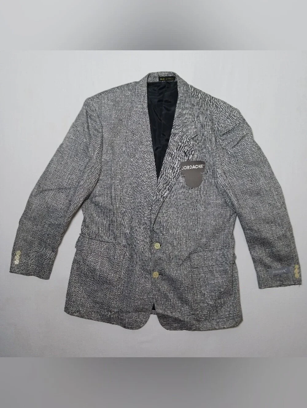 Vintage Jordache Penn Mens Linen Blend Blazer 46R Salt Pepper Tweed Deadstock